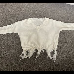 Distressed White Sweater